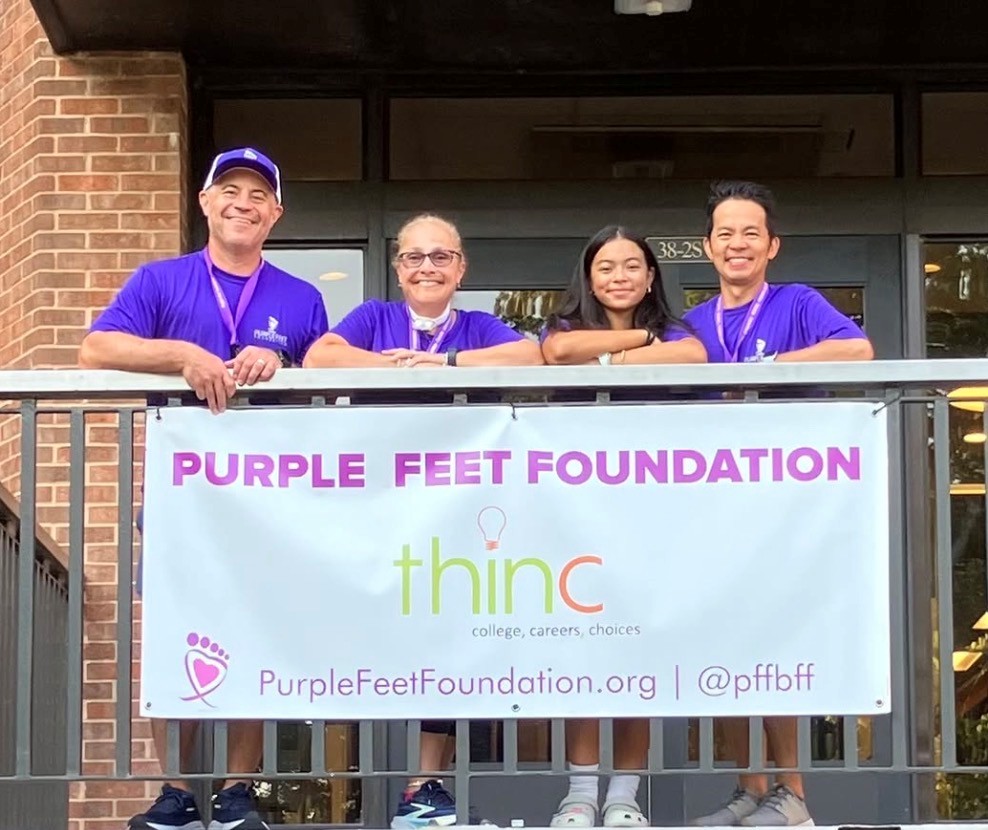 Purple Feet Foundation thinc Camp, Founders Lance & Martha Rougeux, with junior camp counselor, Elsie, and Sheets Smith Wealth Management advisor, Phu Roy O